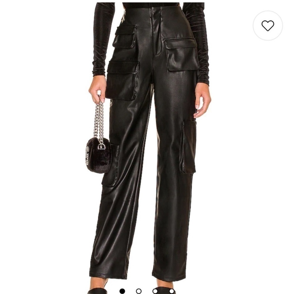 Black Leather Cargo Pants - Picture 2 of 7